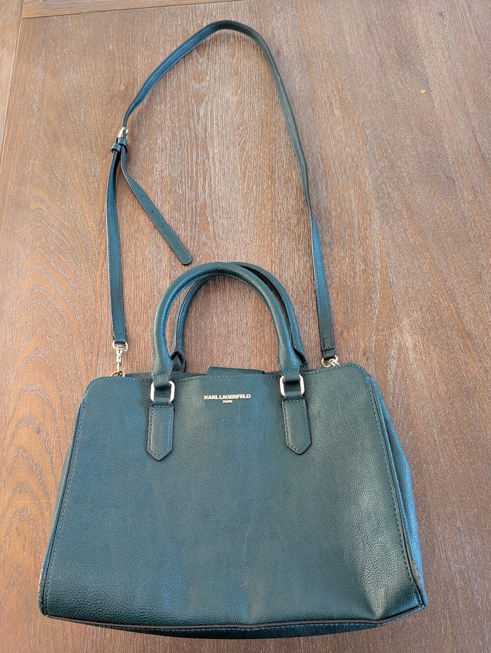 Karl Lagerfeld Green Leather Satchel with Shoulder Strap